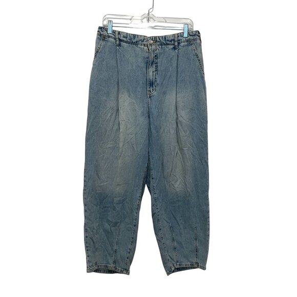 Anthropologie Pilcro Blue Pleated Denim Relaxed Fit Elastic Women's Jeans 30 - Picture 1 of 8